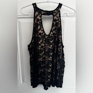 Suzy Shier Black Lace Keyhole Blouse